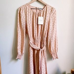 Sezane Silk Justine Dress in Nude Floral Polka Dot NWT